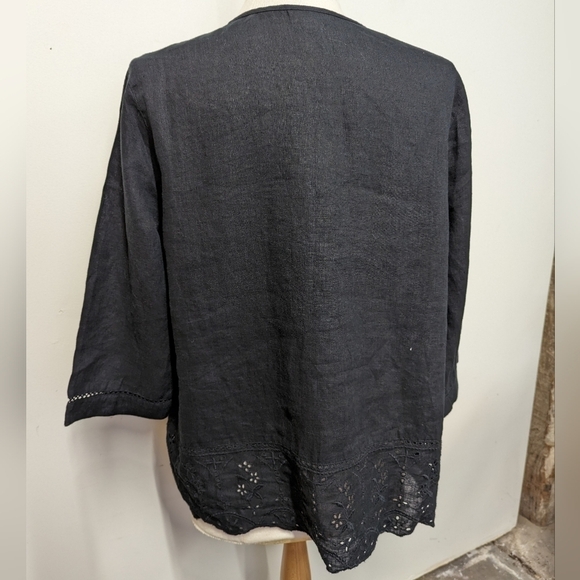 J.jill Black Linen Eyelet Trim  Button Down Top L NWOT Langenlook loose fit - Picture 9 of 12